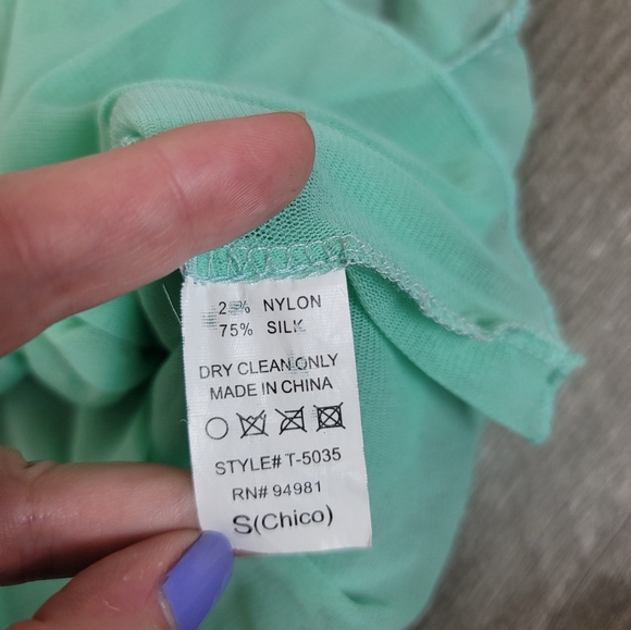 Y2K beaded silk blend mint green top asymmetric hem. - Picture 10 of 15